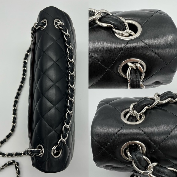 Authentic Chanel classic Black quilted lambskin Jumbo in SHW - Picture 11 of 17